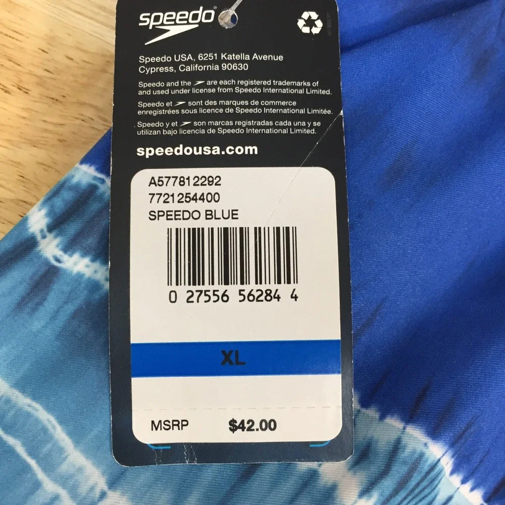 Speedo Mens Swim Trunks XL Blue Tie Dye Stripe Board Shorts‎ 7721254400 NEW